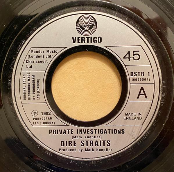 

7inch Record DIRE STRAITS - Private Investigations DSTR1 Vertigo 1982 UK Rock Used