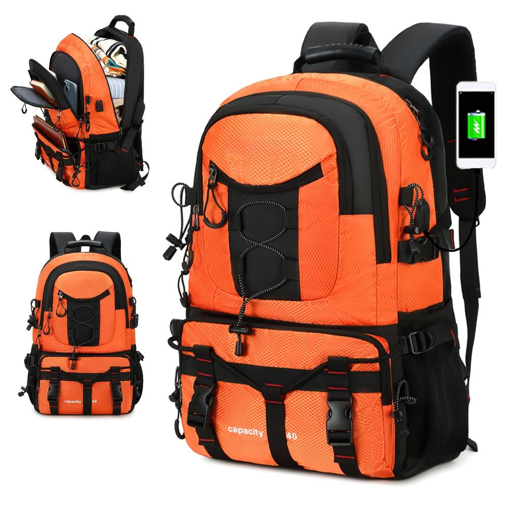 Lehký 10,57gal cestovní a turistický batoh s USB nabíjecím portem, nastavitelnými popruhy, odolným polyesterem, pojme 17palcový notebook