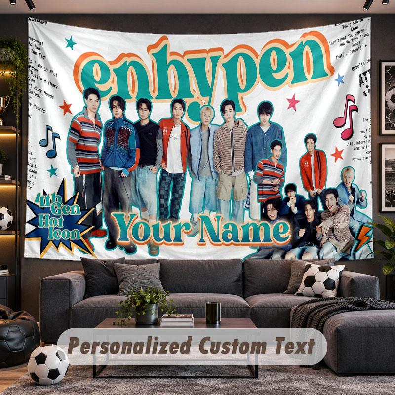 Wall Hanging Tapestry Custom NameENHYPEN Pattern Personalized Printed Fabric Wall Decor