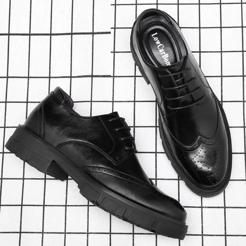 Kožené boty s vnitřní výškou Pánské boty zvyšující výšku Obchodní obleky z pravé kůže Neformální pánské boty se silnou podrážkou