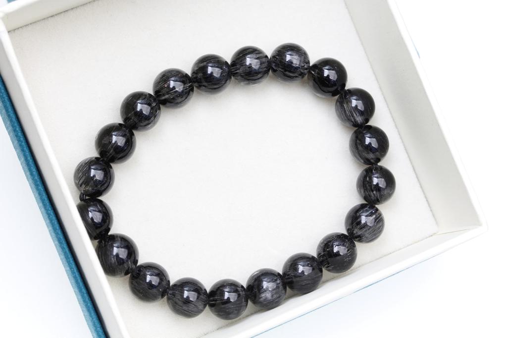 Black Rutilated Quartz Power Protection from Good Brazilian Natural Prayer Beads Black Rutilated Quartz [K.KOUOKU] Bracelet, Stone, Evil, Luck, Stone,