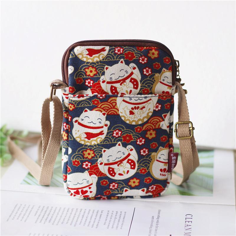 

Cute Cat Animal Print Crossbody Bag Kawaii Canvas Phone Purse Small Shoulder Bag With Adjustable Strap Purses and Handbags