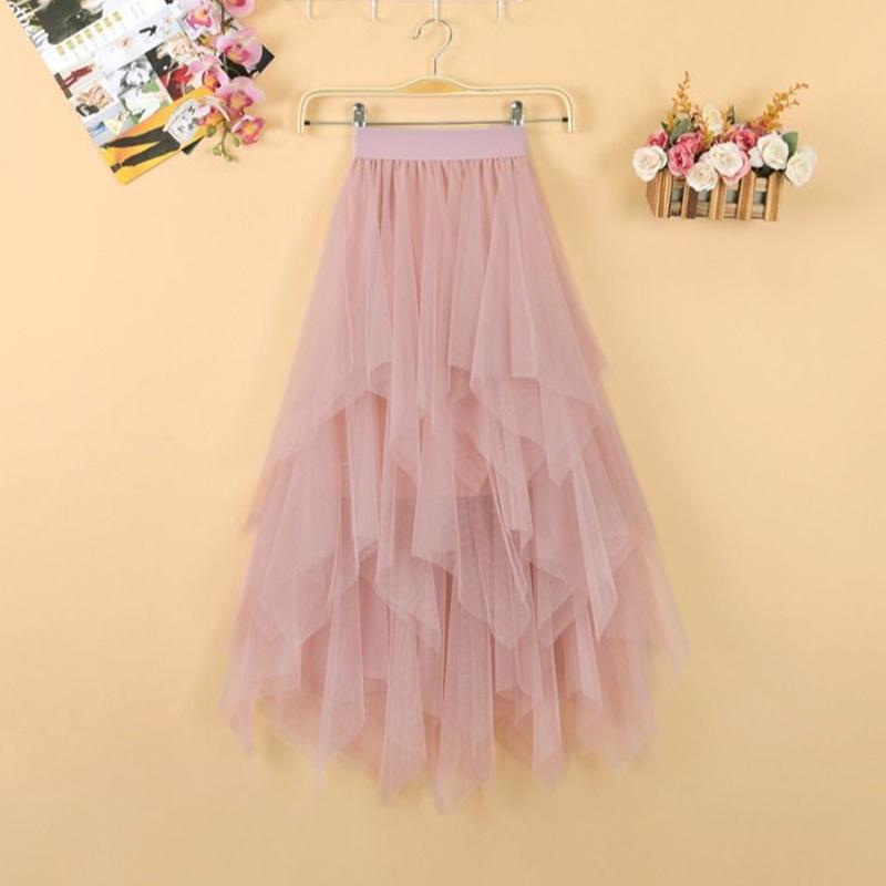 Long Wtempo Summer Skirt Maxi Women Fcute Highwaisted Pleated Kawaii Tulle Skirt Mesh Gauze