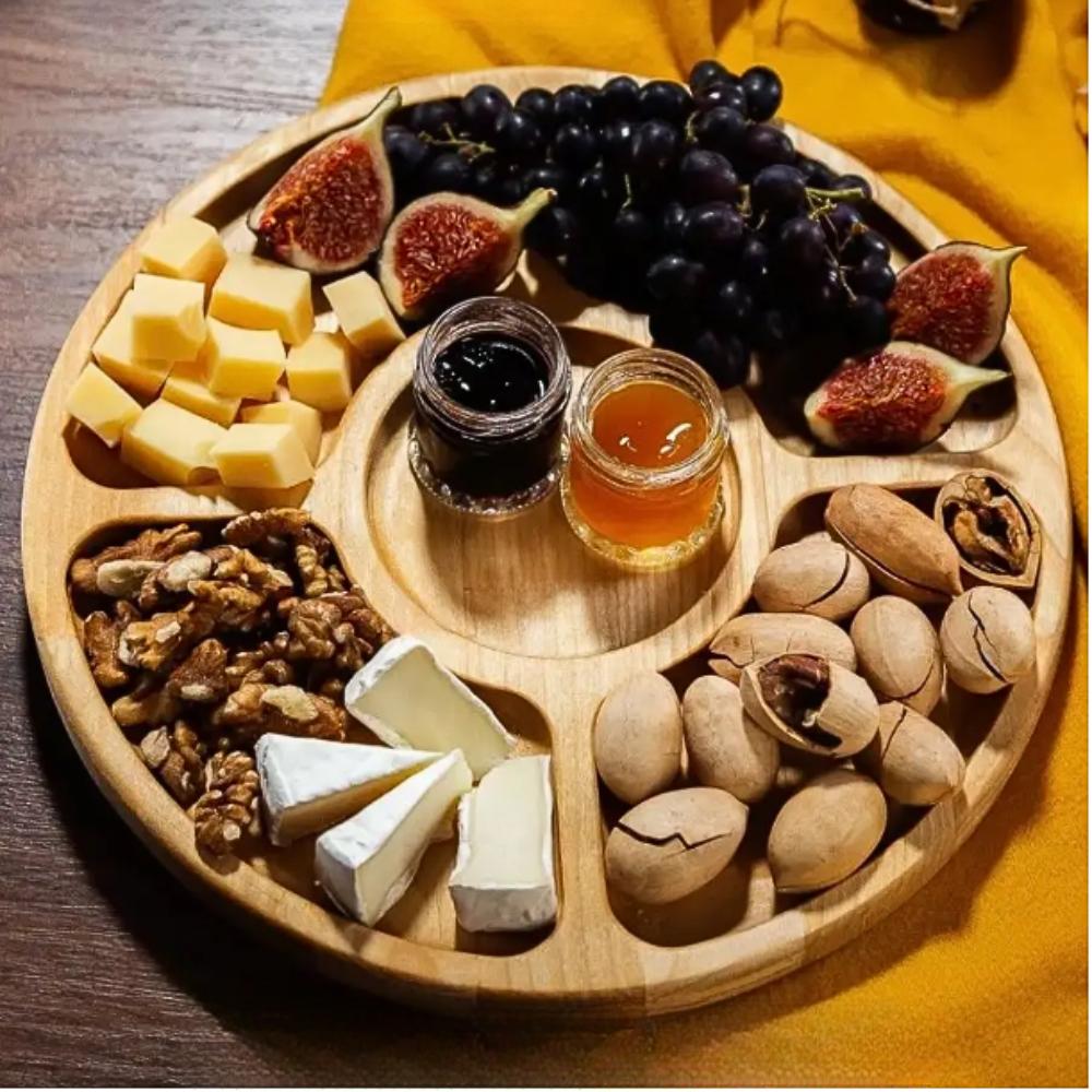 Bamboo Rotating Serving Board for Serving Snacks, Cheeses, Cold Cuts, Rotating