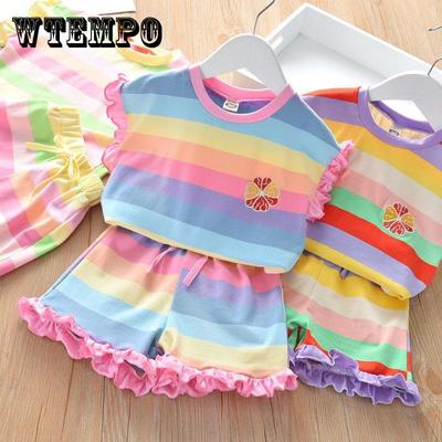 Completo a due pezzi Abbigliamento per bambini Estate Arcobaleno Completo casual Ragazze Fungus T-shirt Pantaloncini