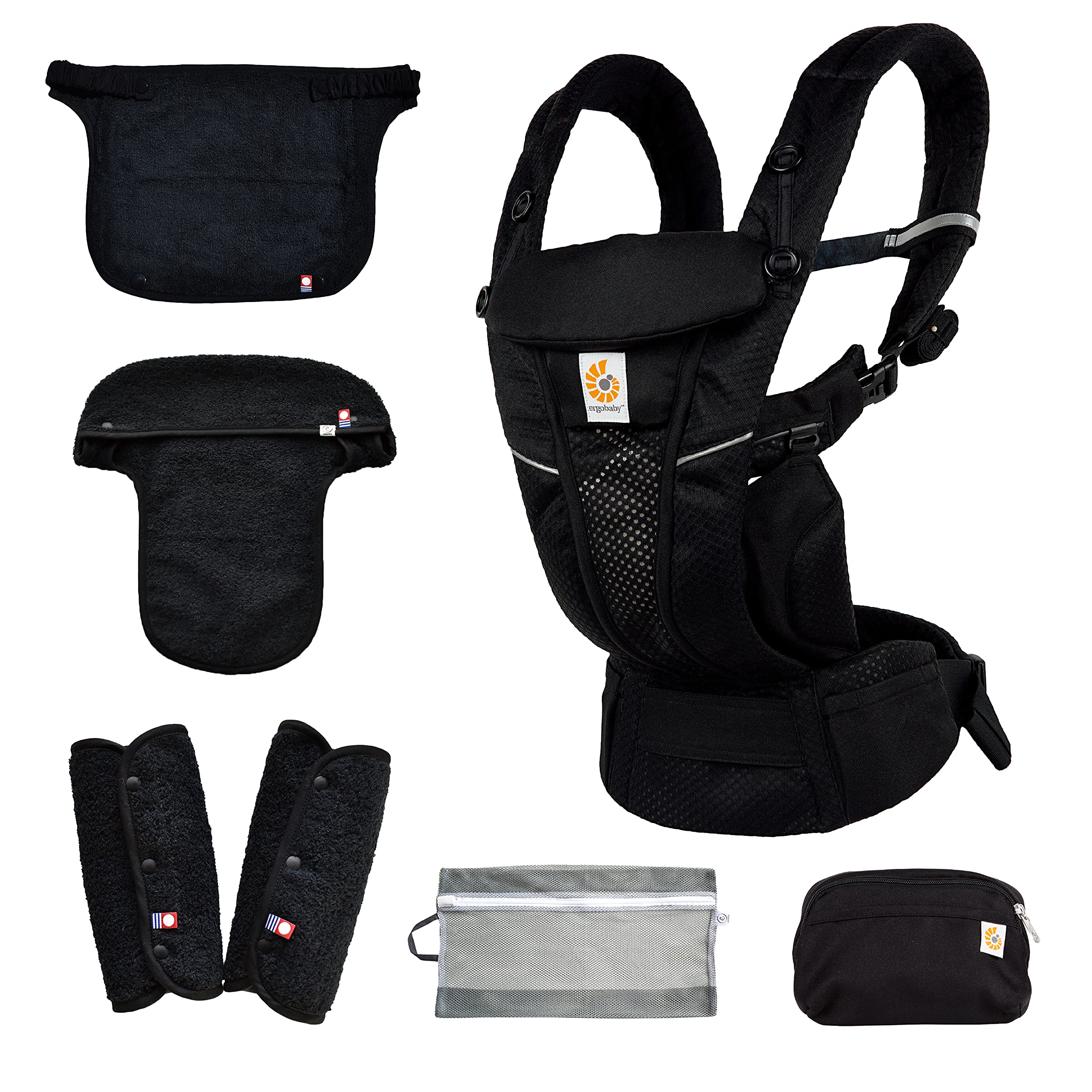 

Ergobaby Ergo Переноска OMNI breeze з бонусною підкладкою, передня кришка, чохол для білизни (слюня + + багатогрудний + сітка) [Авторизований дистриб ютор] (Онікс чорний)
