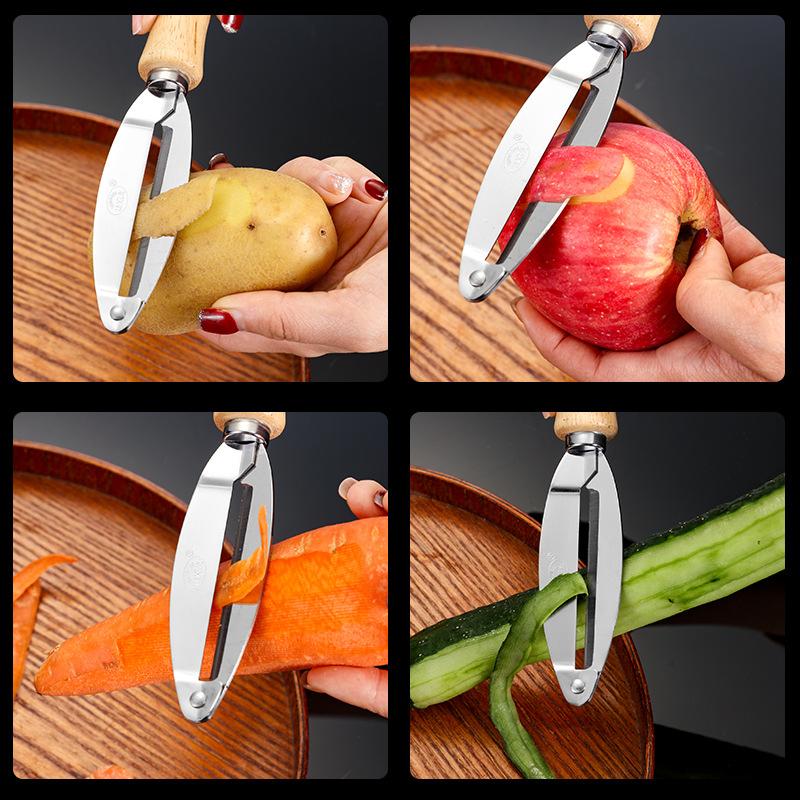 Stainless Steel Fruit Vegetable Peeler with Wood Handle - Kitchen Potato Carrot Apple Peeling Tool, Ergonomic & Sharp Blade for Easy Paring