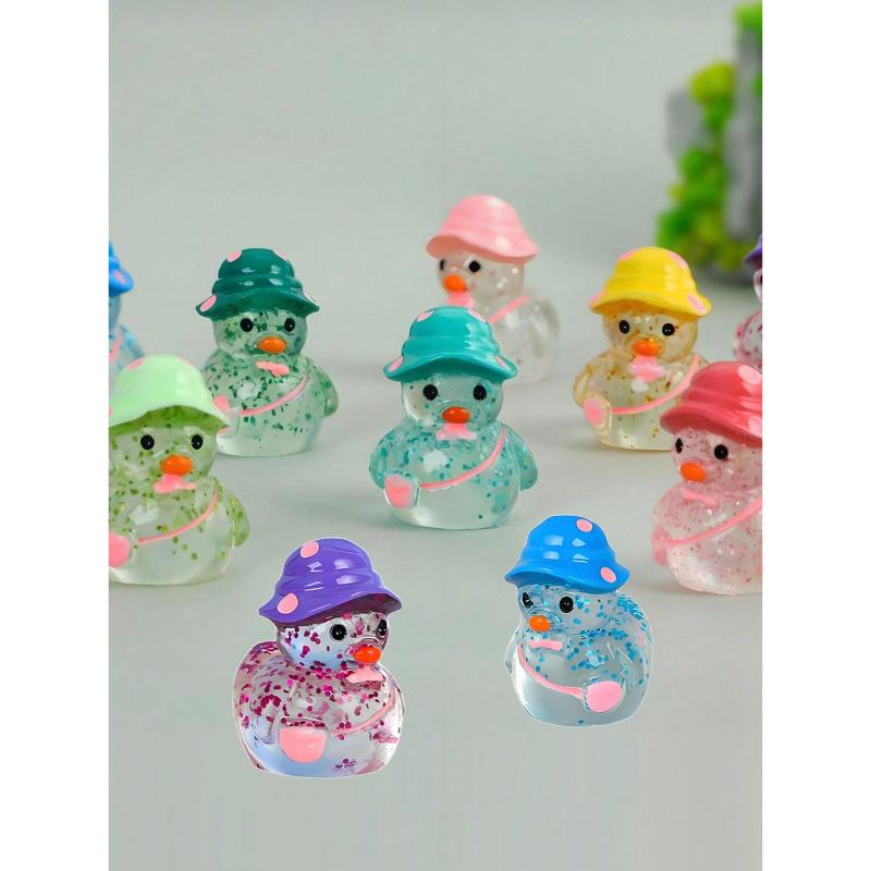 Patos Luminosos Flash Mini, Pato em Miniatura com Chapéus, Decoração de Jardim de Fadas Fluorescente, Animais Fofos Micropaisagem