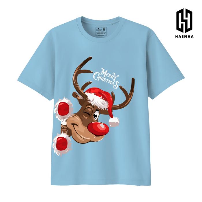Men Women combed 24S Premium Christmas reindeer couple family printed T-shirt-hn201 red, S