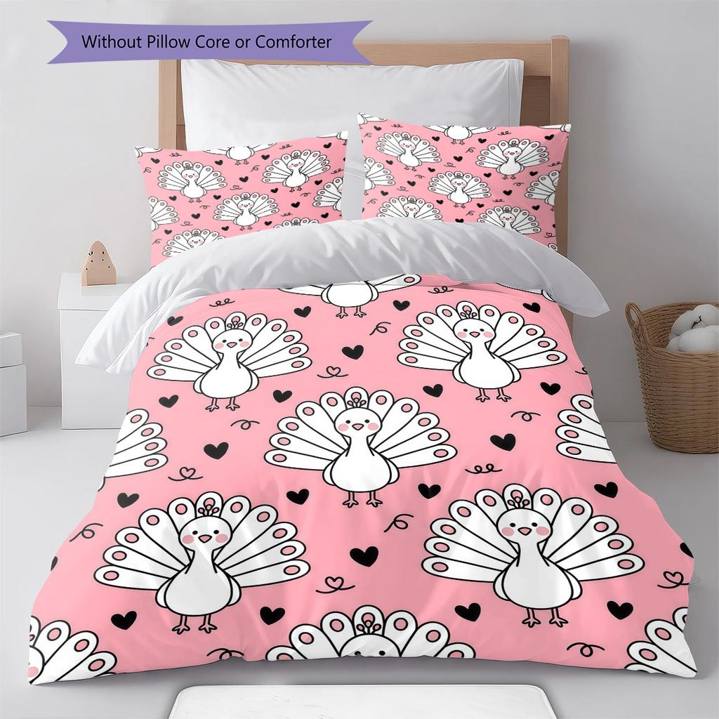 Pink Cartoon Art Pattern Bedding,Quilt Set Quilt Cover Pillowcase Home Birthday Gift (1 * Duvet Cover + 2 * Pillowcase, Without Core)