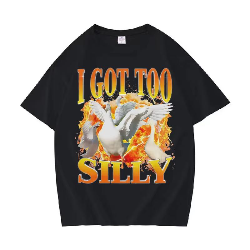 

I Go Too Silly Funny Goose Emoji Hip Hop TShirt Graphic Harajuku Cozy Short Sleeve Casual Tee Shirt Comfort Clothing S
