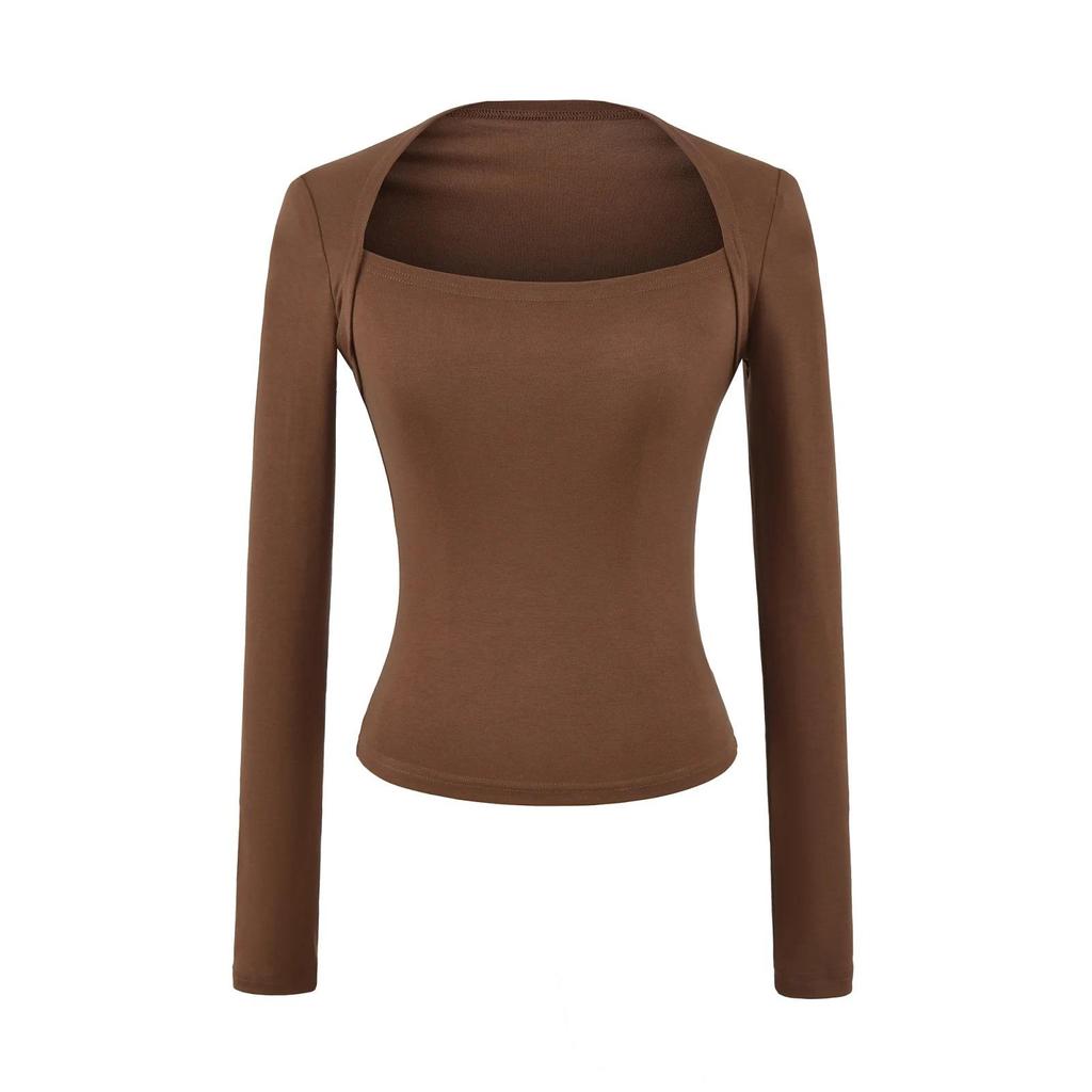 Hot Girl Square Neck Off-Shoulder Slimming Long Sleeve Top for Women
