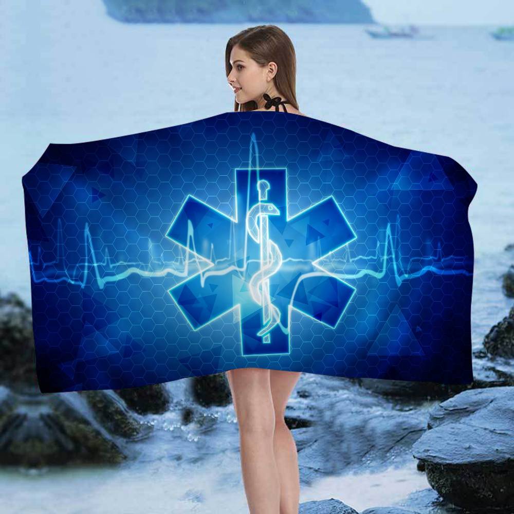 

Ems Star Of Life Microfiber Printed Beach Towel Mountain Climbing Yoga Beach Swimming Running Absorbent Soft Towel W30*H60(CM)