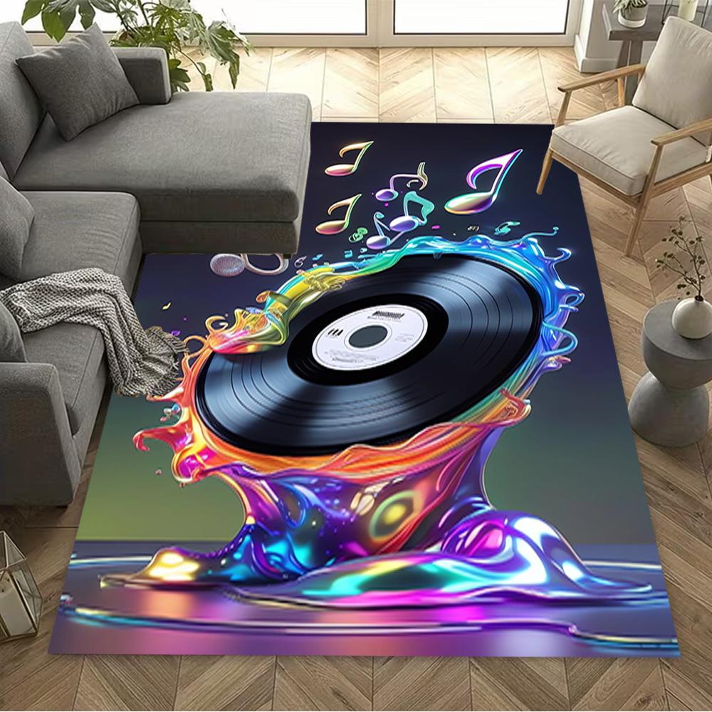 1pc music notes vinyl records and cassettes rug home carpet design for office decor gift living room bedroom