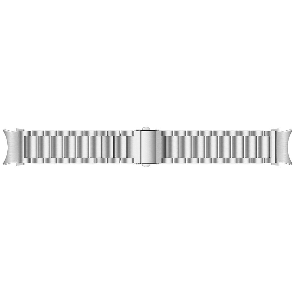 For Samsung Galaxy Watch7 44mm/40mm Stainless Steel Band 3-Bead Smart Watch Strap with Connector,Silver