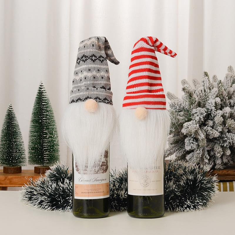 New Christmas Decorations Knitted Hat Forest Old Man Wine Set Faceless Doll Wine Bottle Decorative Wine Cap