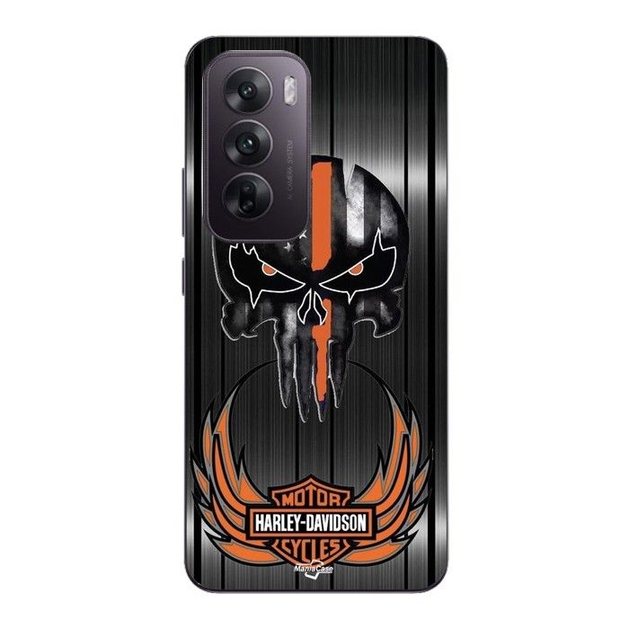 Coque Pour Oppo Reno 12 5g Harley Davidson tête de mort fond gris Maniacase