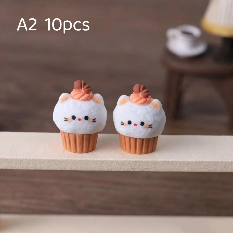 10Pcs Cartoon Animal Dessert Charms Lovely Kitten Ice Cream Cone Resin Pendants For Diy Jewelry Craft Making Accessories