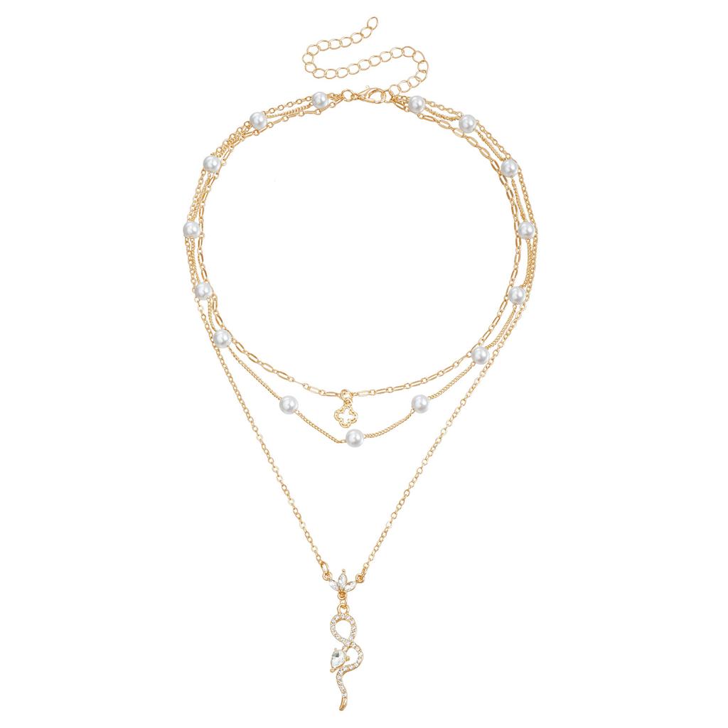 INS Perlenkette Vintage Funkelnder Diamant Kokospalme Schlange Anhänger Element Schlüsselbein Kette Halskette