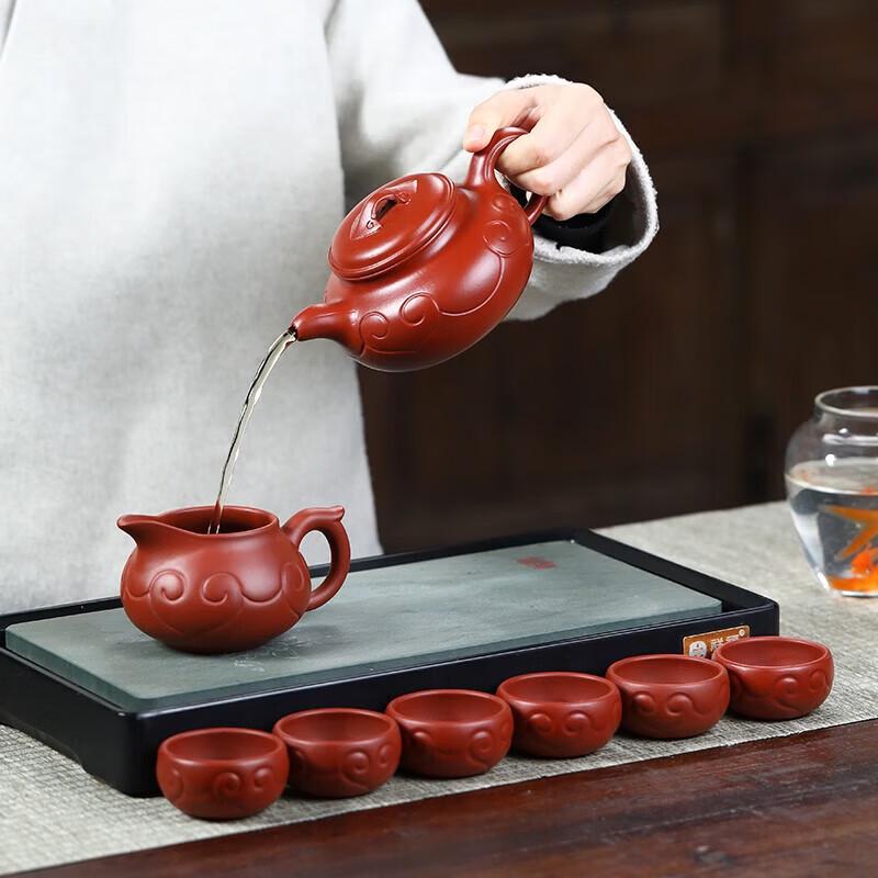 Jiang Xudong Ruyi Antique Zisha Tea Set with Gold Inlaid Jade