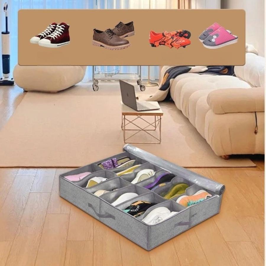 Under Bed Shoe Storage Organizer 1 Piece - Holds 12 To 16 Pairs Breathable Foldable with Transparent Window for Easy Viewing
