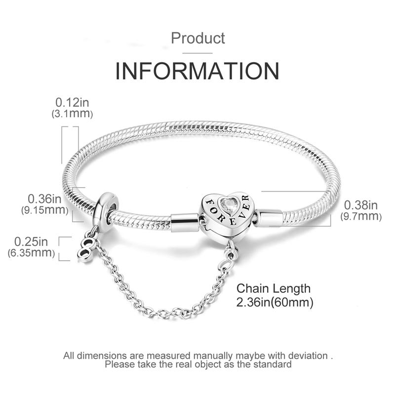 925 Silver Bracelet Heart Perfume Colorful Zircon Clasp Snake Chain Fit Original Charms DIY Jewelry