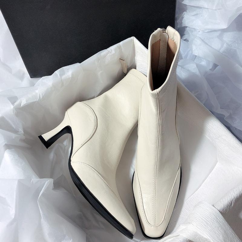 Herbst Winter Dicker Absatz Damen Stiefeletten Elegante Spitze Dünne Absätze Schuhe Street Style Bankett Party Kurze Botas Mujer