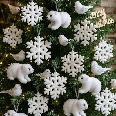 Flocking Christmas Tree Pendant Polar Bear Xmas Tree Pendant  Holiday Season