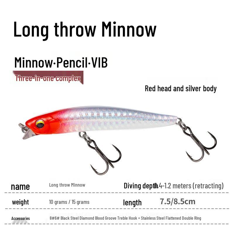 

Sinking Minnow Pencil Lure for Long Casts: Ideal for Freshwater and Sea Fishing - Targets Aspius, Bass, Mandarin Fish, Mackerel, and Perch. 10g/7.5cm