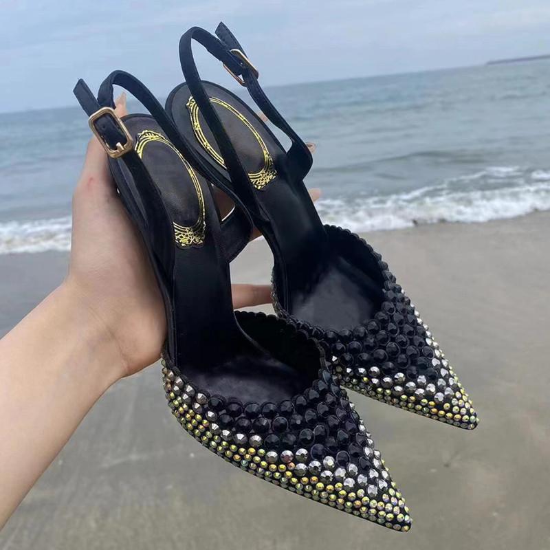 Fashion Luxury Rhinestones Gradient Slingbacks Women Pumps Fashion Bling Crystal Banquet Stiletto High Heels Fashion Party Prom Shoes
