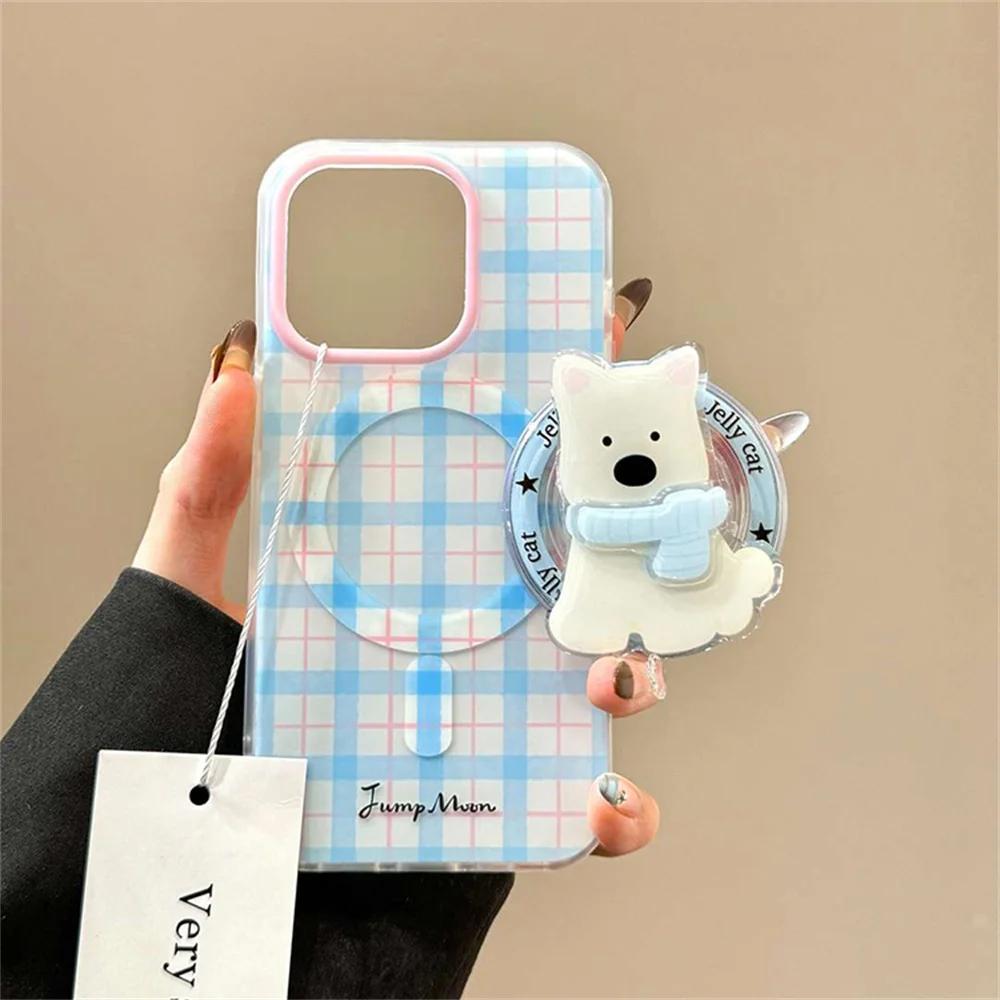 Cute Cartoon 3D Scarf Puppy Penguin For Magsafe Griptok Holder Phone Case Stand Support For iPhone 16 Samsung S25 Girl Bracket