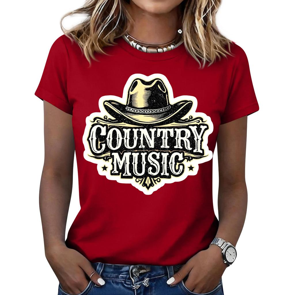 Women's Fashionable Casual Music Festival Print Round-Neck Short-Sleeve T-Shirt