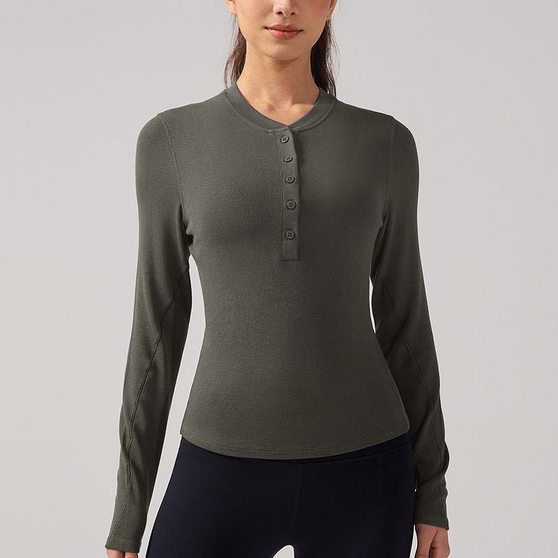

LHY Yoga Clothes Long Sleeves Women s Breathable Quick-Drying Antibacterial Silm T-Shirt Nude Feel Henley Shirt Workout Clothes Sports Tops CX09 lulu slate Brown 8/L