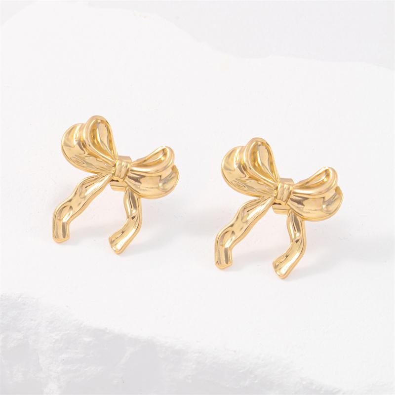 Golden Bow Statement Earrings Trendsetting  Stud Ear Accessories