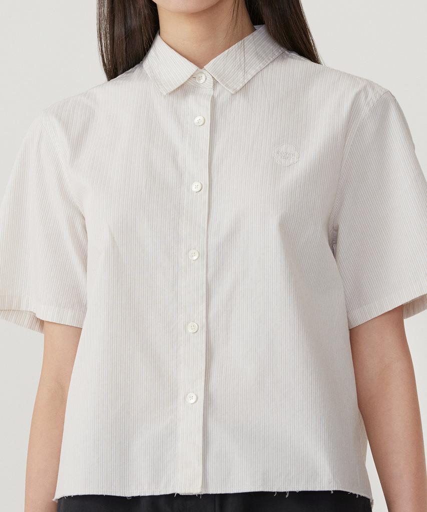 COVERNAT WOMAN Clover Heart Stripe Half Shirt Ivory
