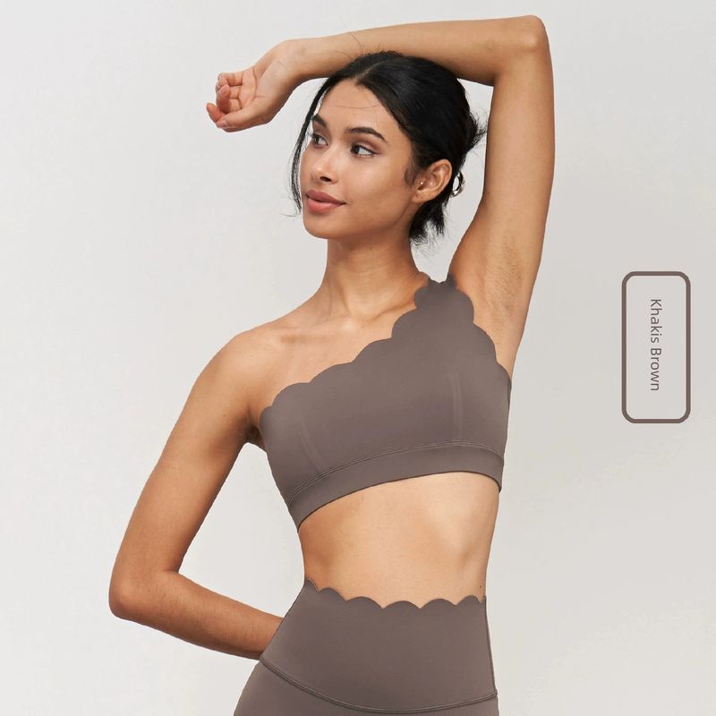 

2024 New Yoga Clothes Lace Sports Workout Long Sleeve Naked Women Sense Bare Back Sexy Dance Top Quick-Drying High Elastic Khaki Brown Lace Bra M