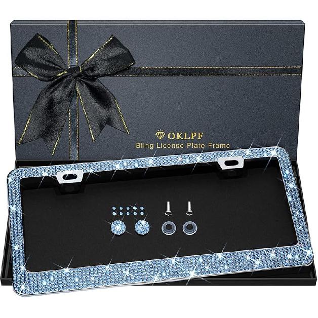 Bling License Plate Frame for Women, 1PCS Sparkly License Plate Frames| Over 1200 Pcs 14 Facets Bedazzled Clear Glass Diamond Rhinestone Crystals