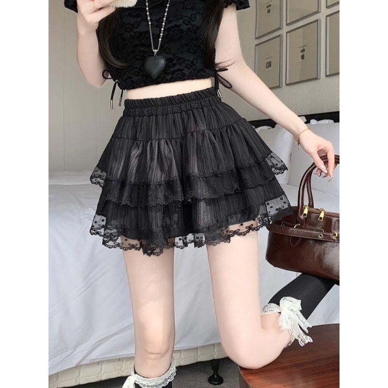Kumikumi Ballet Style Lace Lace Skirt Cake Dress Women's Early Autumn Fashion Tape Pettiskirt A- line Skirt