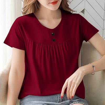 Korean Version of Temperament Short-sleeved Top Summer New Versatile Foreign Style Large Size Women's Clothing Flow