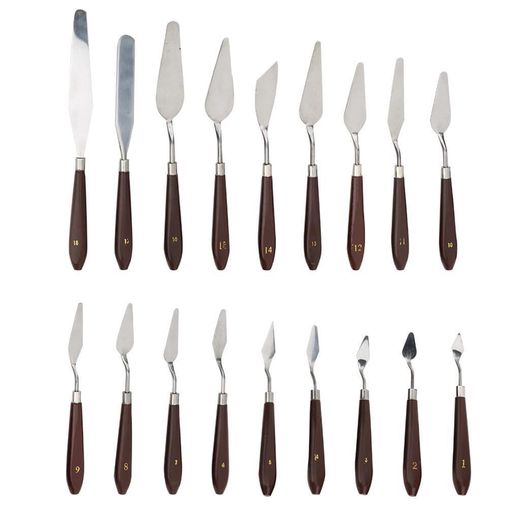 18PCS solid stainless steel Stainless Steel Painting Knives comfortable hand grip flexible blade texture Pigment Mixing Scrapers