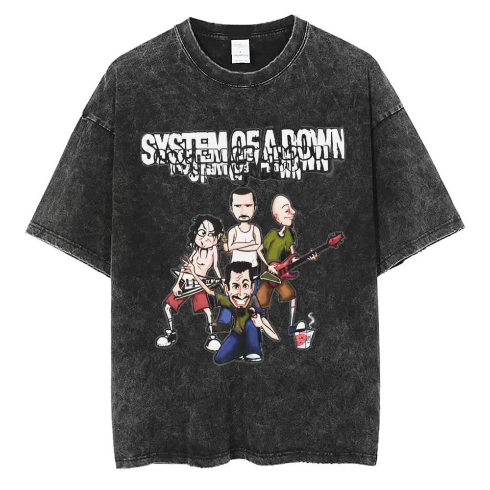 System of A Down Toxicity Album Graphic Washed Tshirt Men Women Rock Oversized T Shirts Male Vintage Alternative Metal Tshirts