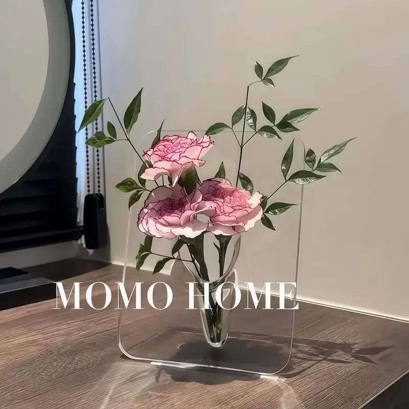 Modern Acrylic Vase with Geometric Frame. Clear Rectangular Decor for Home/Office. Elegant Gift for Any Occasion.