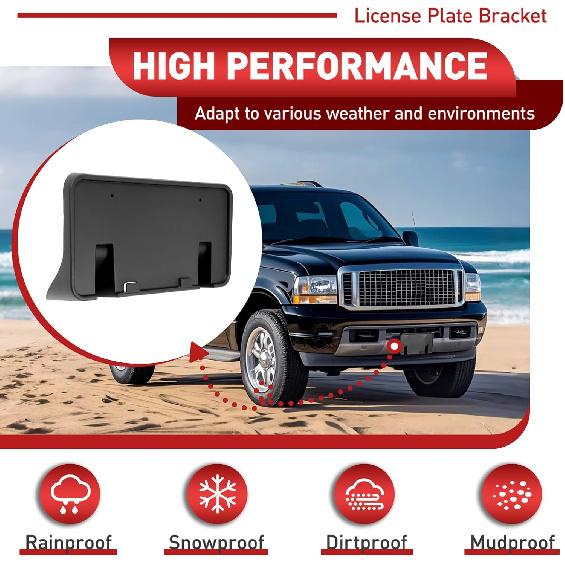 Front License Plate Holder Bracket Compatible with 1999-2004 Ford F-250 F-350 F-450 F-550 Super Duty Excursion License Plate Mounting Frames