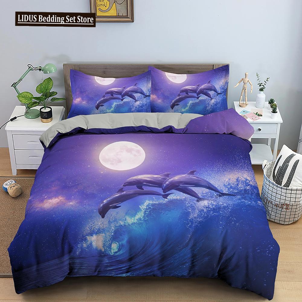 Dolphin Duvet Cover Set 2/3Pcs Marine Life Pillow Case Bedding Sets King Twin Full Queen Size Polyester Quilt Cover For Teens