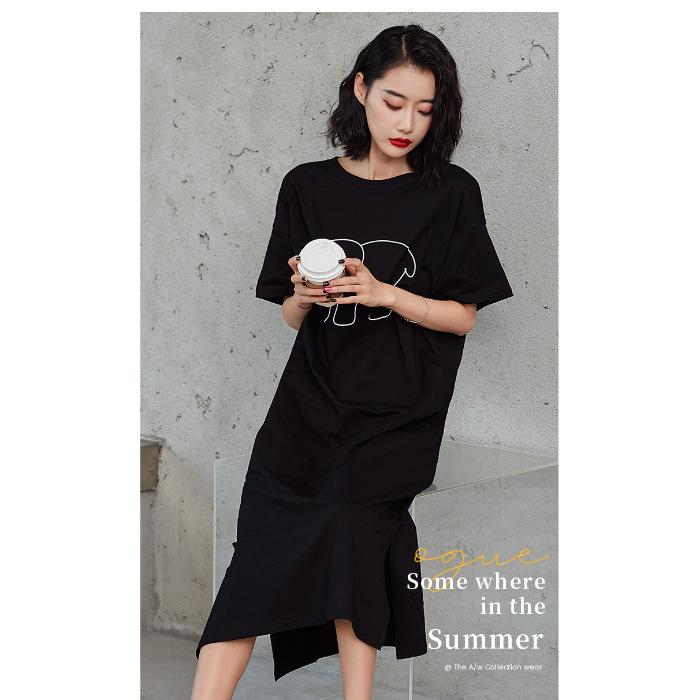 

Summer Korean style new black T-shirt dress, women s plus-size loose dress, casual women s round-neck long dress 3XL чёрный