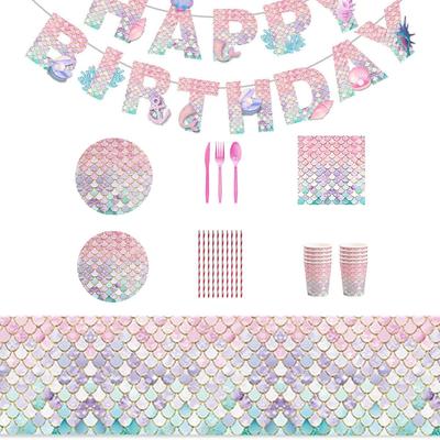 Pink Fish Scale Party Supplies: Disposable Plates, Cups, and Napkins for Girls' Birthday Decorations