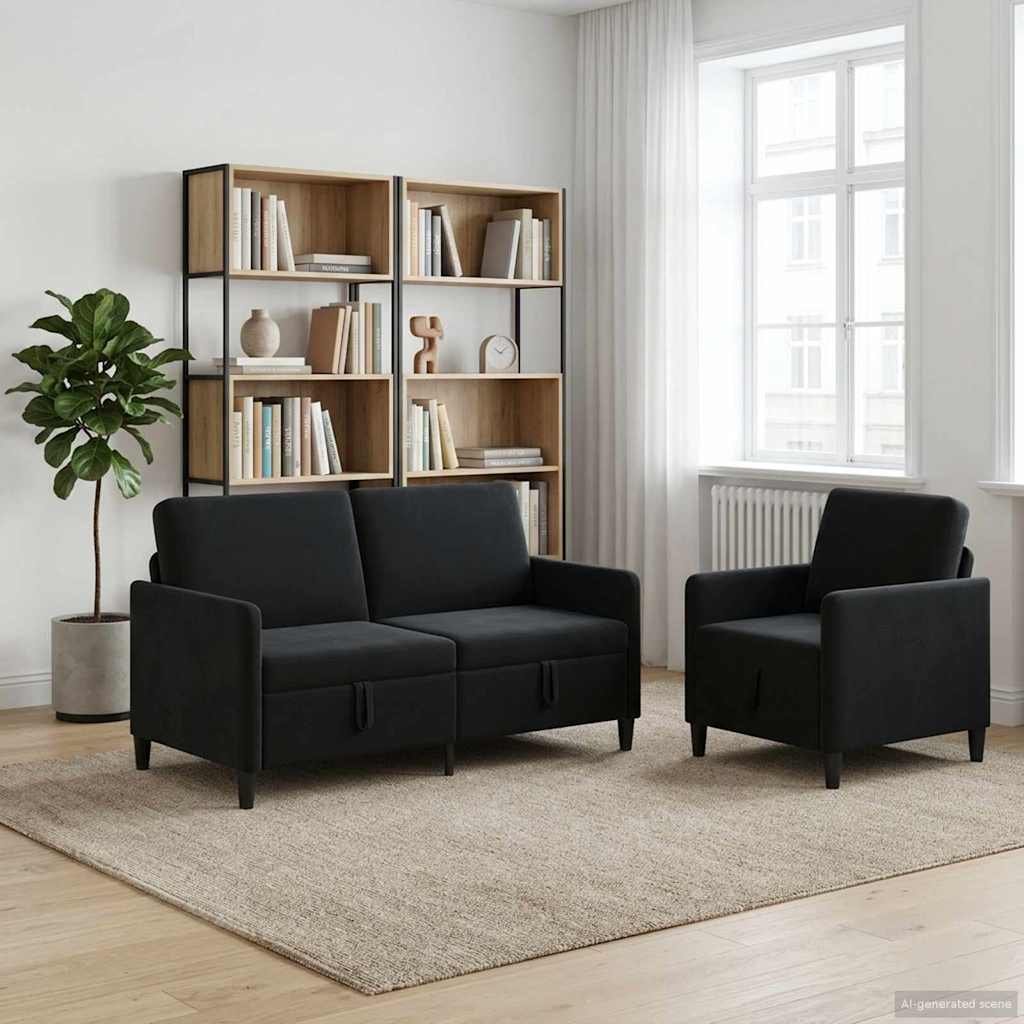 Storage Sofa Set 2 pcs Black Polyester