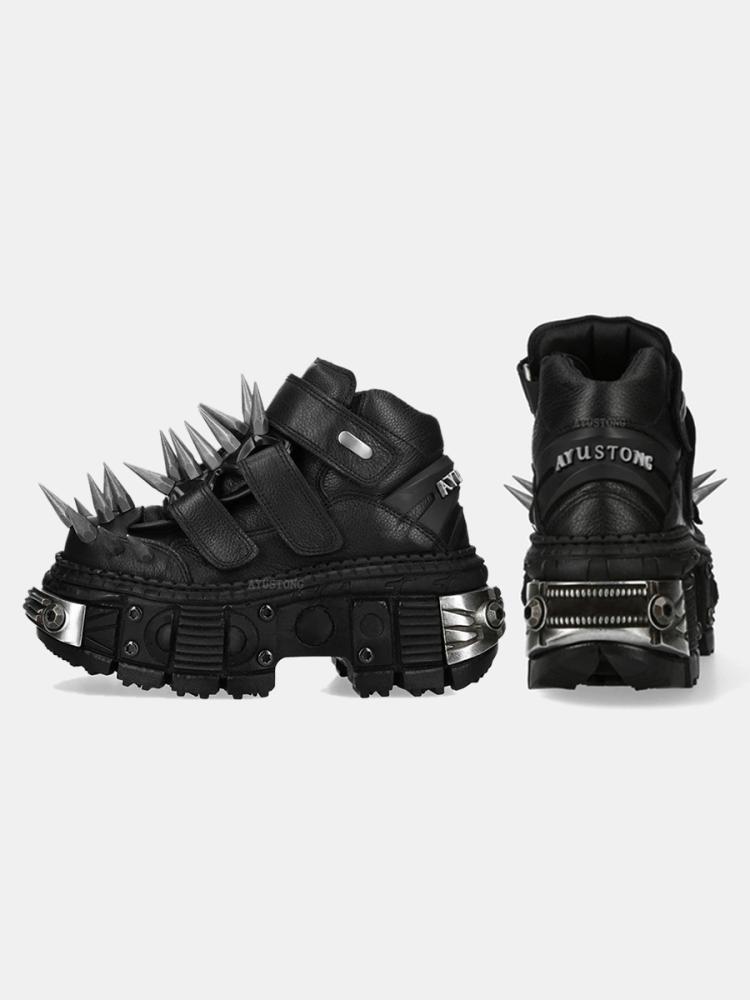 Fashion NEW Rivets Sneaker Lace-Up Gothic Punk Thick Bottom Hot Girls Leather Solid Color Fashion Elegant Concise Shoes Newest