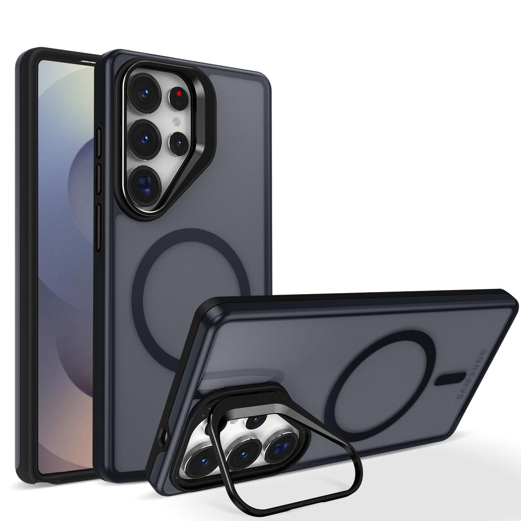 Luxury Matte Clear With Holder Magnetic Case For Samsung Galaxy S25 S24 S23 S22 Ultra Plus S25Edge S24FE S25FE Magsafe Cover