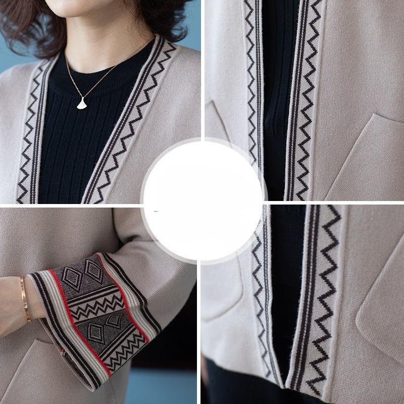 High Quality Knit Cardigan for Moms Stylish Autumn Coat for Middle Aged Women